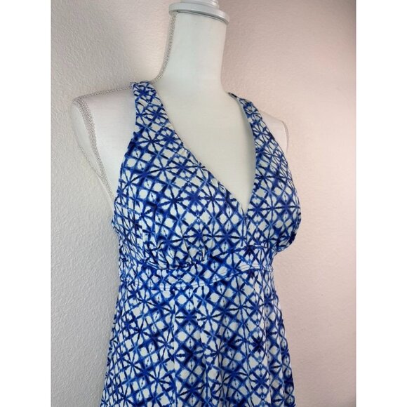 Lands' End women's 10 blue white v-neck tankini swim top racerback wireless‎ - Picture 2 of 5